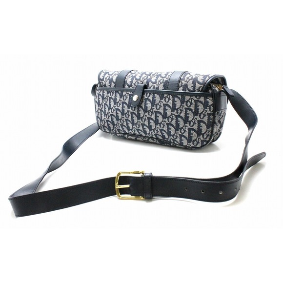 Dior Blue Christian Trotter Bag Blue Shoulder  Canvas Leather - Picture 1 of 9